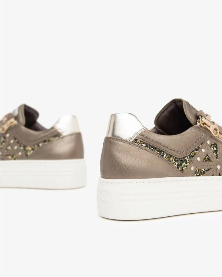 Nerogiardini Bruine Leren Glitter Sneakers met Rits Brown Dames