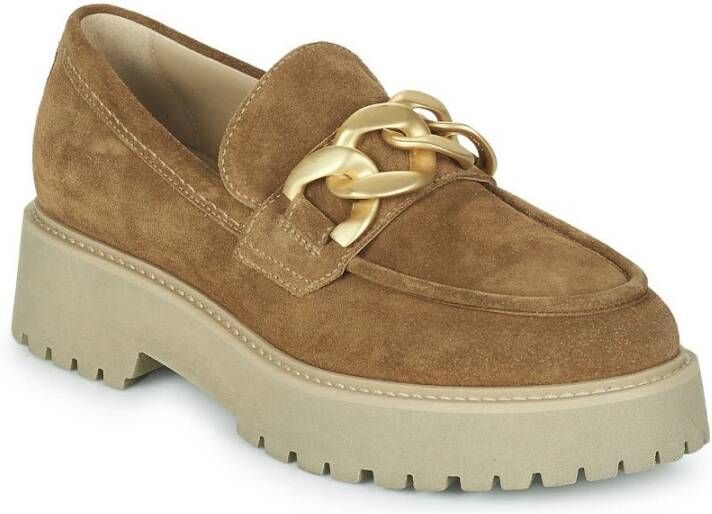 Nerogiardini Bruine Leren Loafer met Moderne en Elegante Silhouet Beige Dames