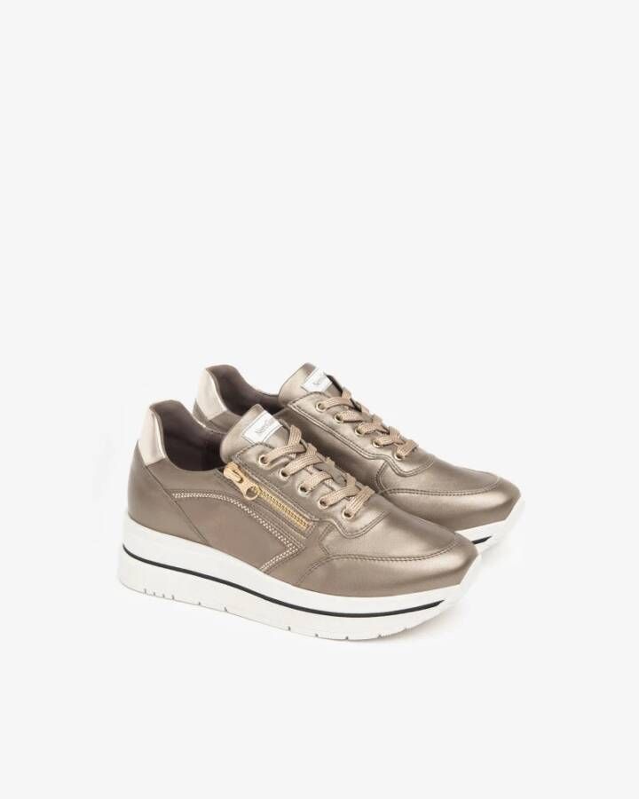 Nerogiardini Bruine Leren Sneakers met Ritssluiting Brown Dames