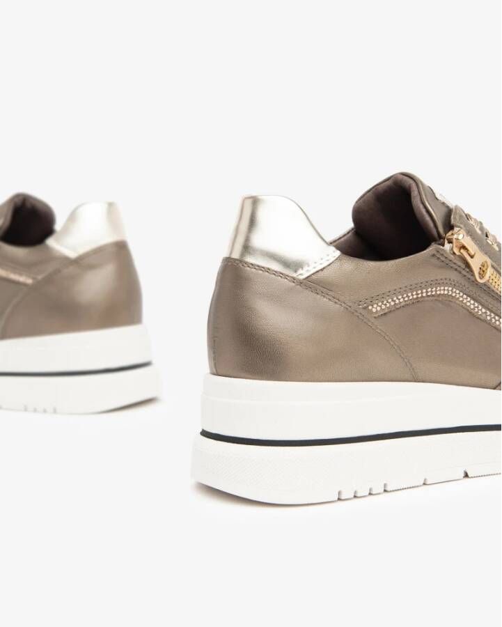 Nerogiardini Bruine Leren Sneakers met Ritssluiting Brown Dames