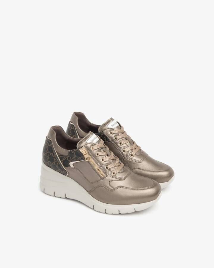 Nerogiardini Bruine leren sneakers met ritssluiting Brown Dames