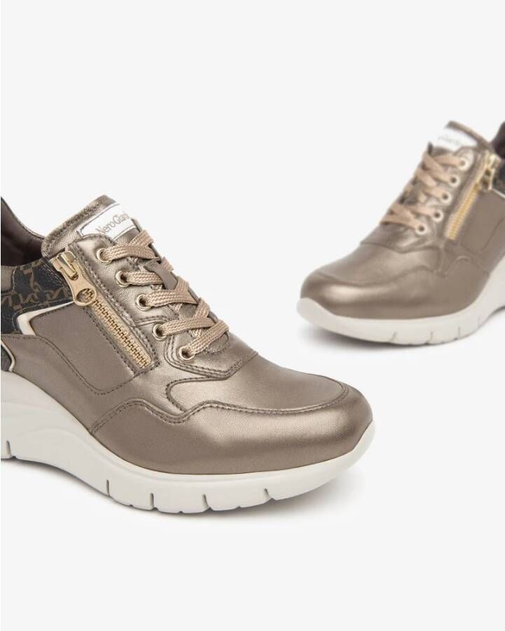 Nerogiardini Bruine leren sneakers met ritssluiting Brown Dames