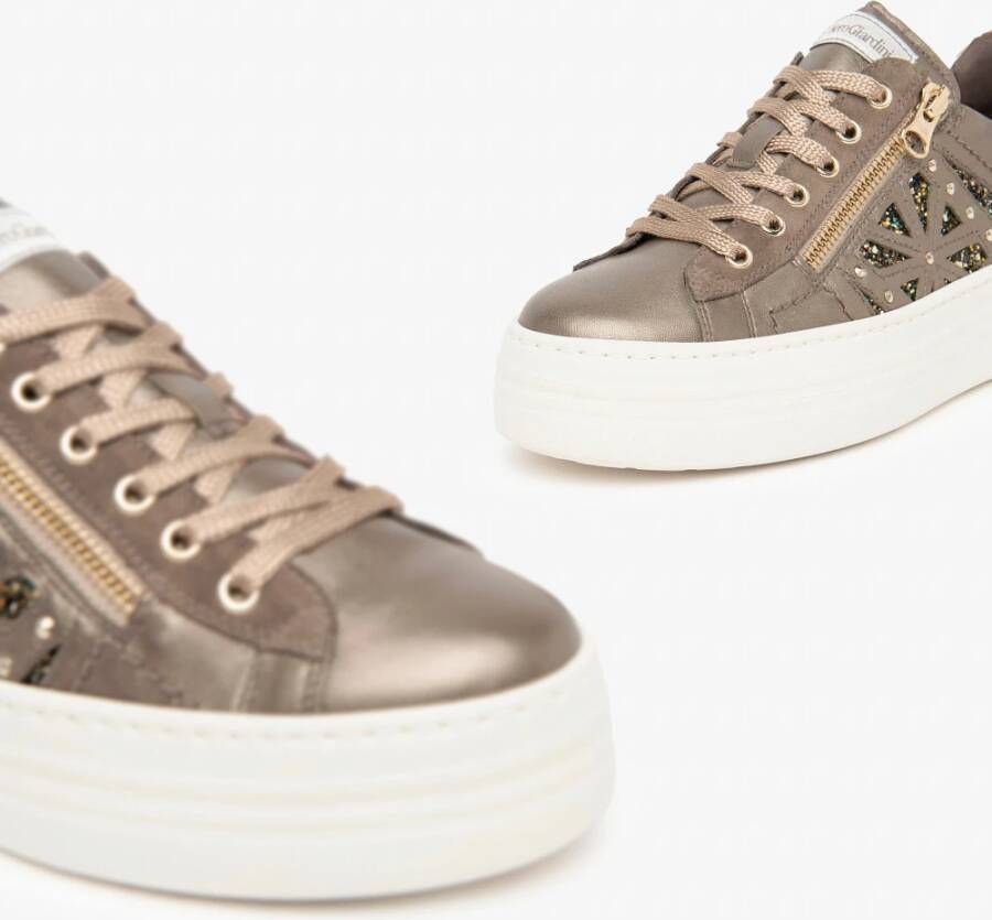 Nerogiardini Bruine Leren Sneakers Platform Rits Sluiting Brown Dames