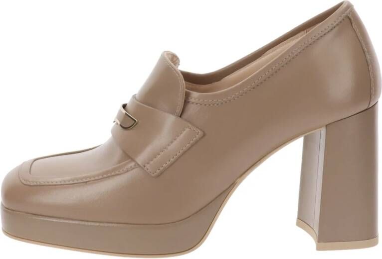 Nerogiardini Elegante Leren Hoge Hakken Beige Dames