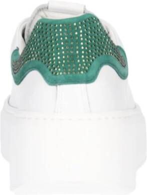 Nerogiardini Groene Leren Sneakers met Strass Detail White Dames