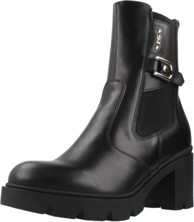 Nerogiardini Klassieke Chelsea Boots met Blokhak Black Dames