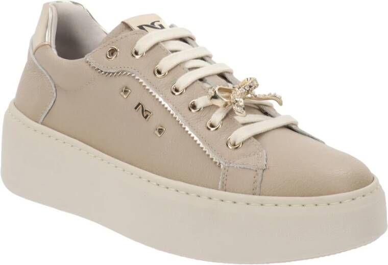 Nerogiardini Leren Dames Sneakers Comfort Stijl Beige Dames