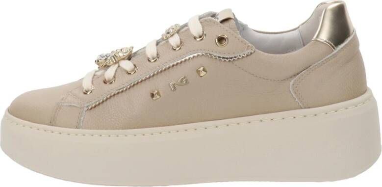 Nerogiardini Leren Dames Sneakers Comfort Stijl Beige Dames