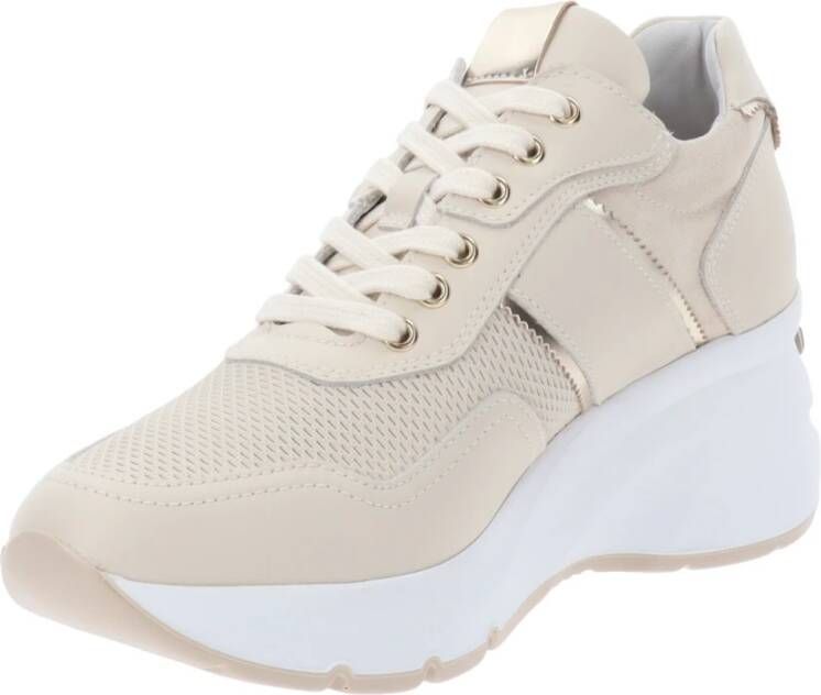 Nerogiardini Leren Dames Sneakers met Vetersluiting Beige Dames