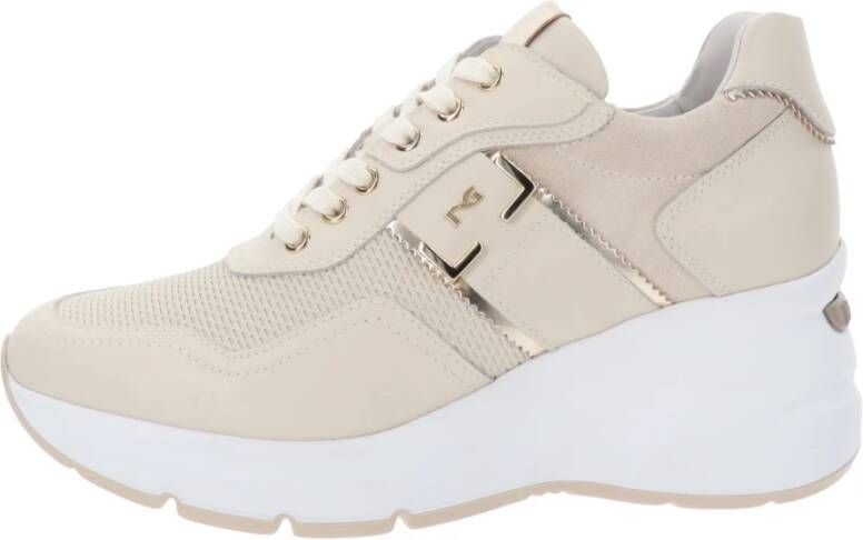 Nerogiardini Leren Dames Sneakers met Vetersluiting Beige Dames