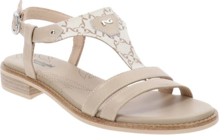 Nerogiardini Leren Gesp Sandalen Beige Dames