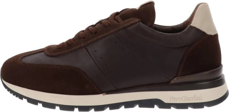 Nerogiardini Leren Heren Sneakers Stijlvol Comfortabel Brown Heren