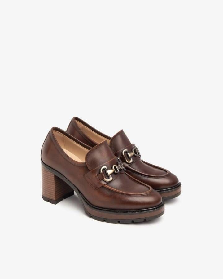 Nerogiardini Leren Loafers met Metalen Klem Brown Dames