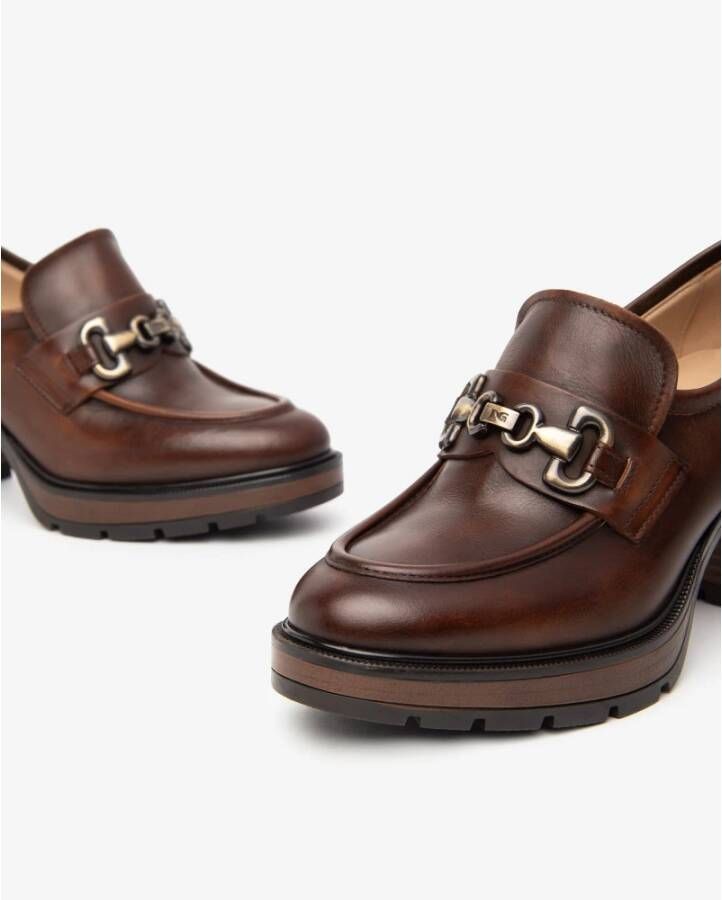 Nerogiardini Leren Loafers met Metalen Klem Brown Dames