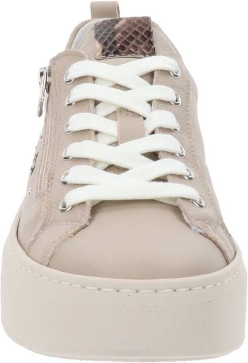 Nerogiardini Leren sneakers met vetersluiting en rits Beige Dames