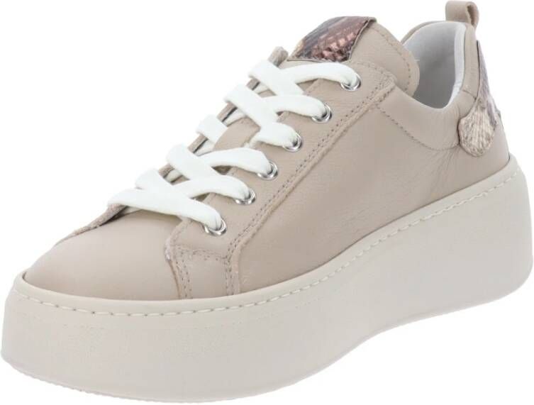 Nerogiardini Leren sneakers met vetersluiting en rits Beige Dames