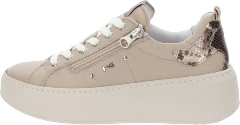 Nerogiardini Leren sneakers met vetersluiting en rits Beige Dames