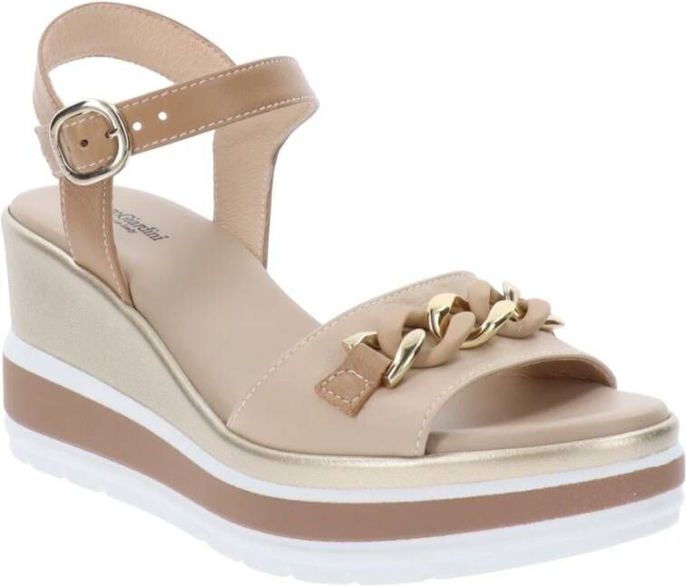 Nerogiardini Leren Zomer Sandalen Stijlvol Comfort Beige Dames