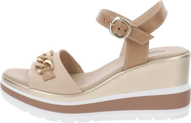 Nerogiardini Leren Zomer Sandalen Stijlvol Comfort Beige Dames