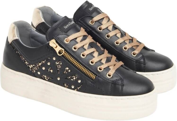 Nerogiardini Luxe Sneaker met Metallic Platform Sole Black Dames