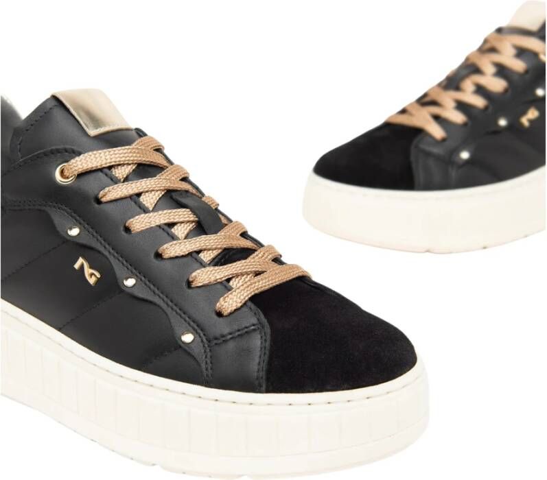 Nerogiardini Stijlvolle vetersneakers met gouden accenten Black Dames