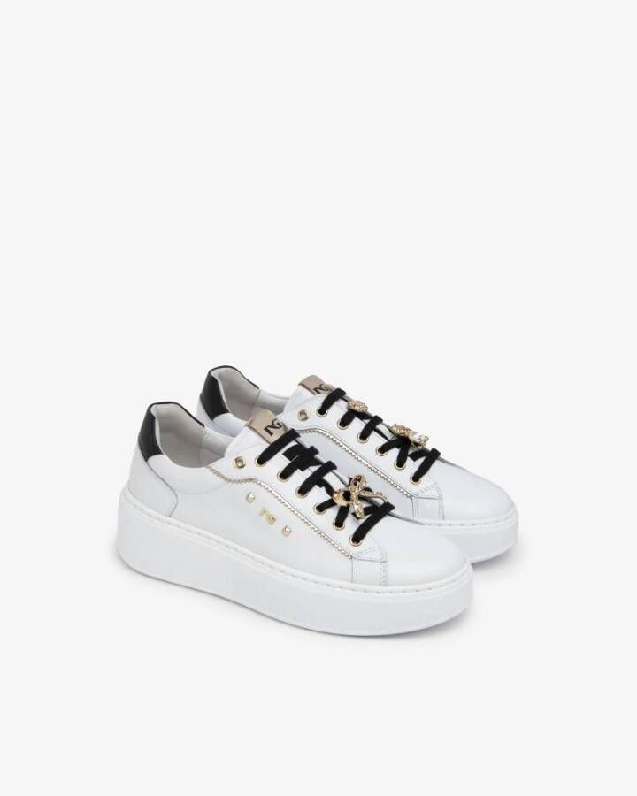 Nerogiardini Witte Leren Juweel Sneakers Platform White Dames