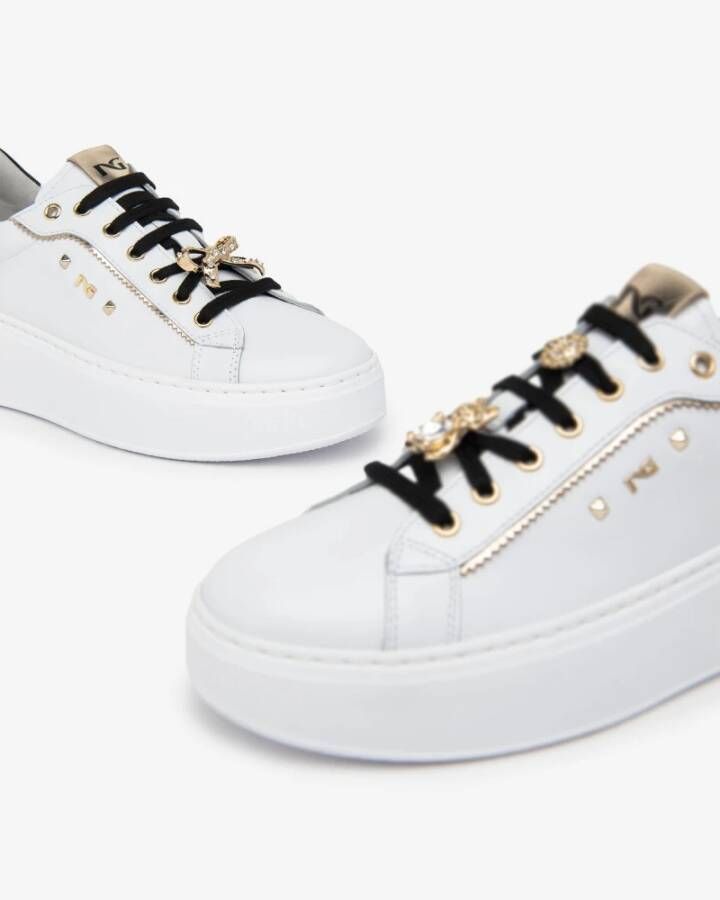 Nerogiardini Witte Leren Juweel Sneakers Platform White Dames