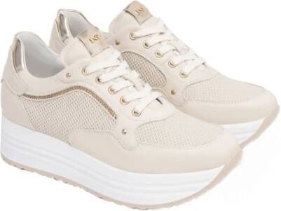 Nerogiardini Witte Leren Sneakers Beige Dames