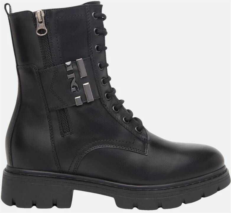 Nerogiardini Zwarte Biker Boots met Stijlvolle Vetersluiting Black Dames