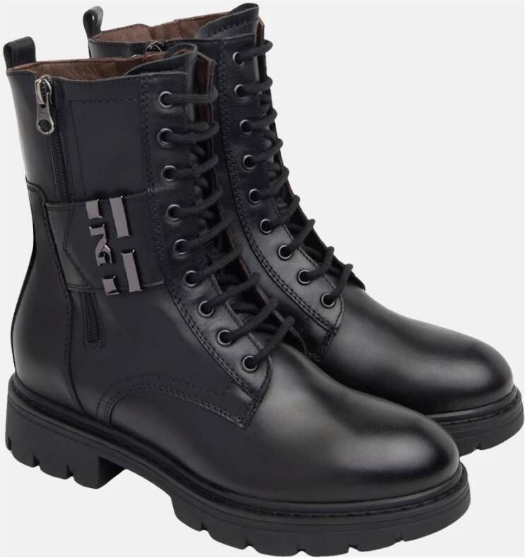 Nerogiardini Zwarte Biker Boots met Stijlvolle Vetersluiting Black Dames