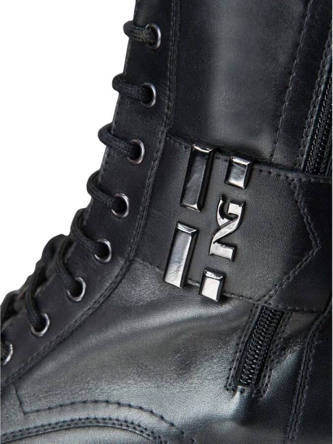 Nerogiardini Zwarte Biker Boots met Stijlvolle Vetersluiting Black Dames