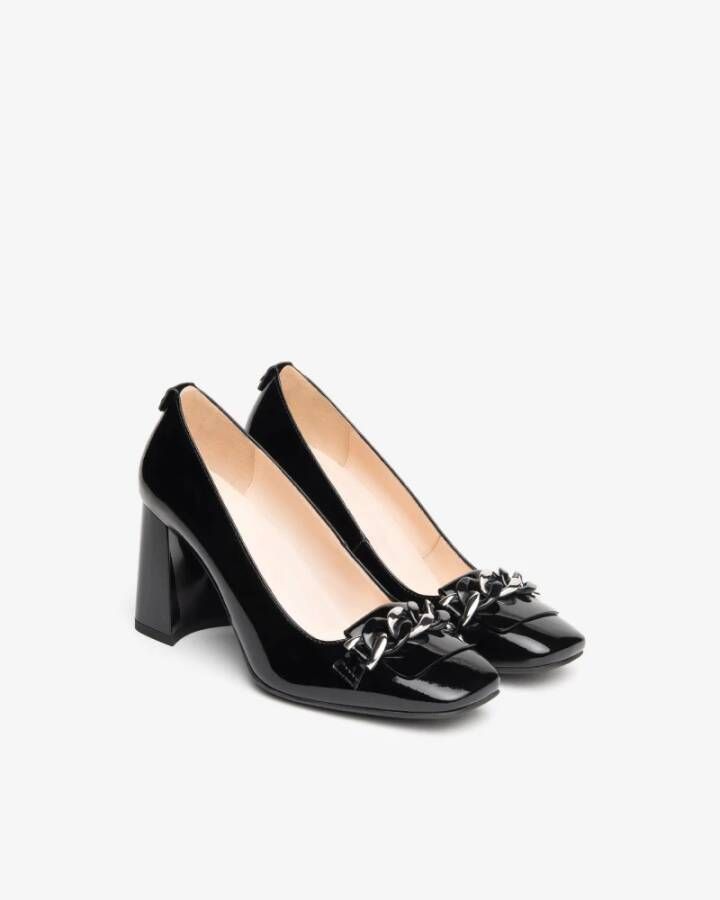 Nerogiardini Zwarte lakleren pumps met 8 cm blokhak Black Dames