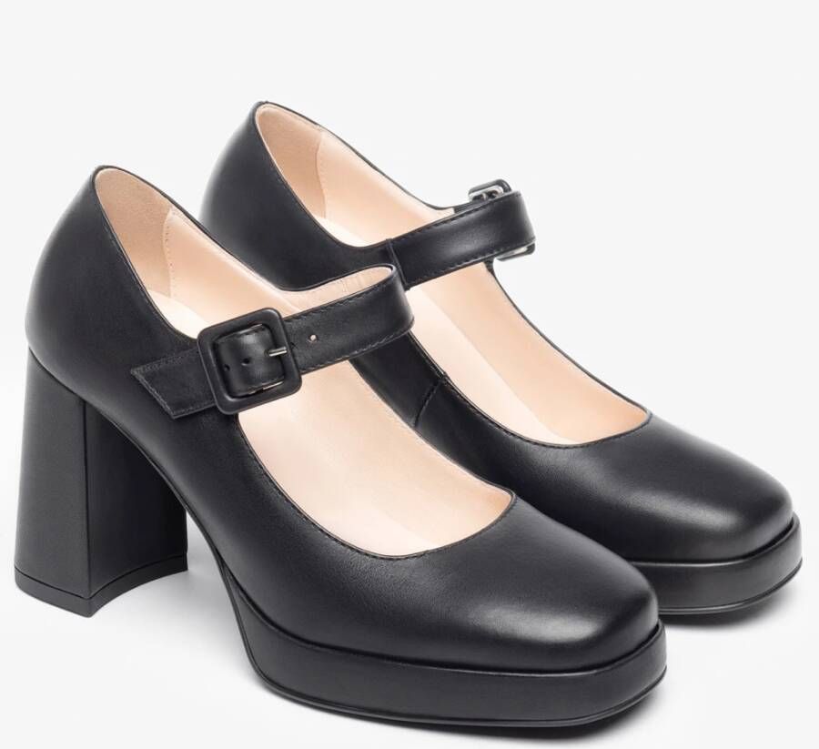 Nerogiardini Zwarte leren blokhak schoenen Black Dames