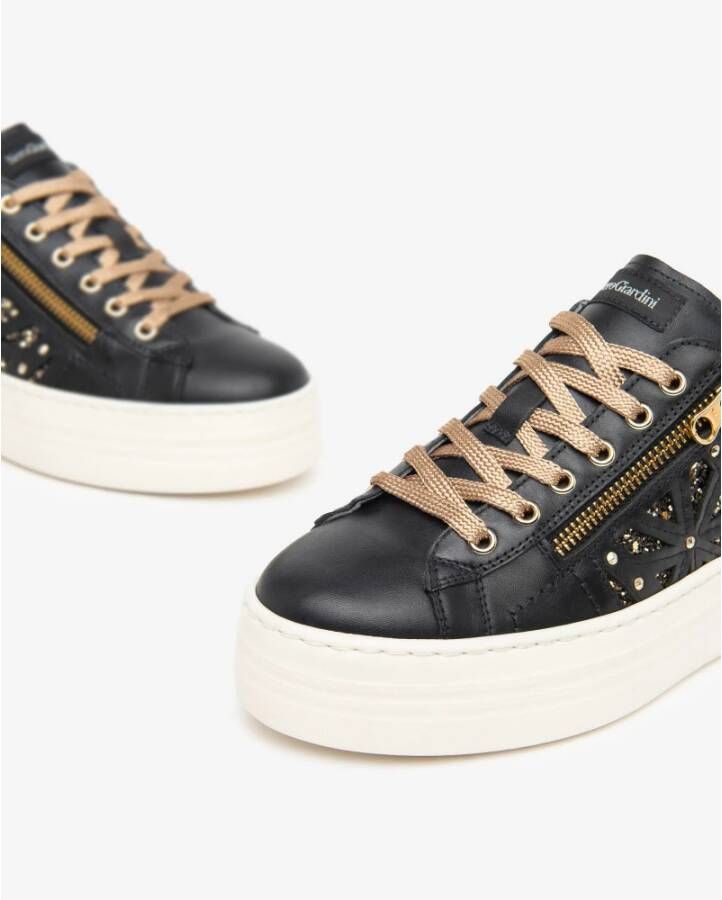 Nerogiardini Zwarte Leren Glitter Sneakers met Rits Black Dames