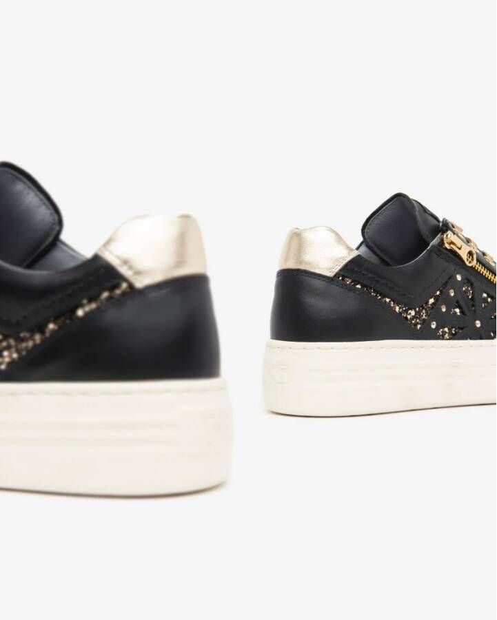 Nerogiardini Zwarte Leren Glitter Sneakers met Rits Black Dames