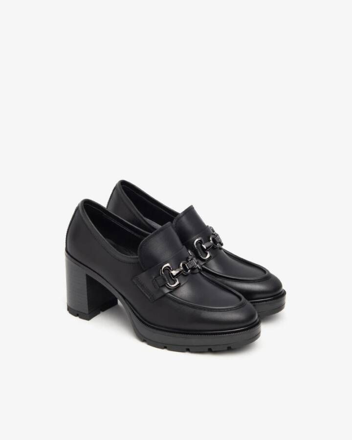 Nerogiardini Zwarte leren loafers met metalen klem Black Dames