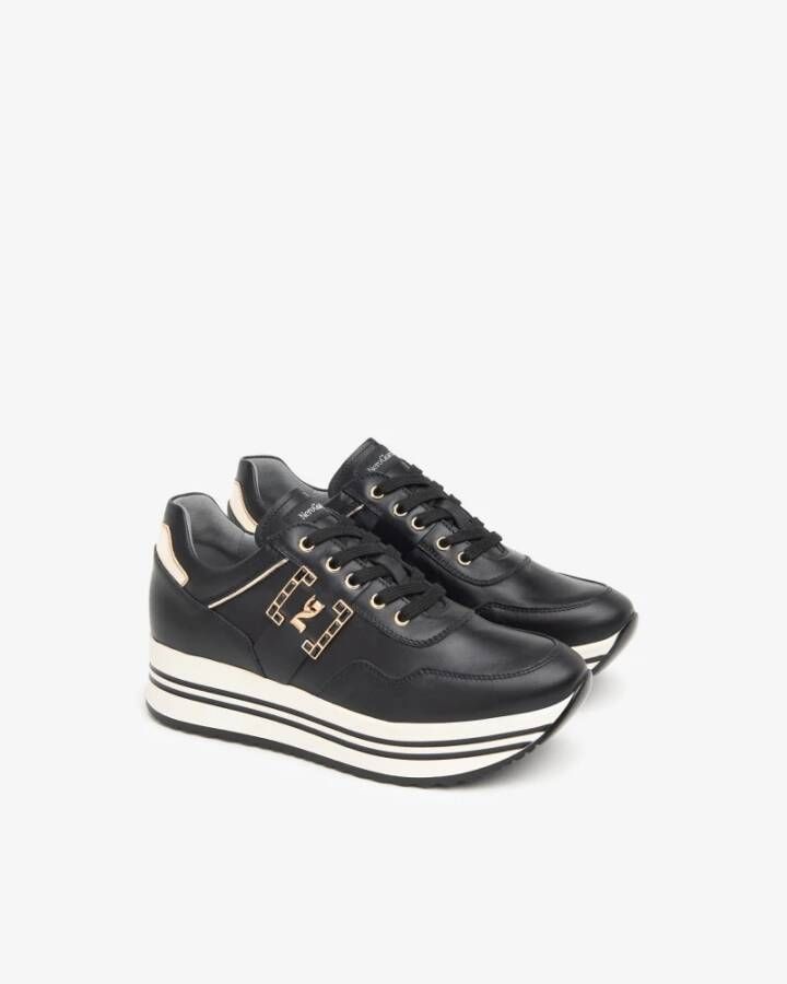 Nerogiardini Zwarte leren platform sneakers voor vrouwen Black Dames