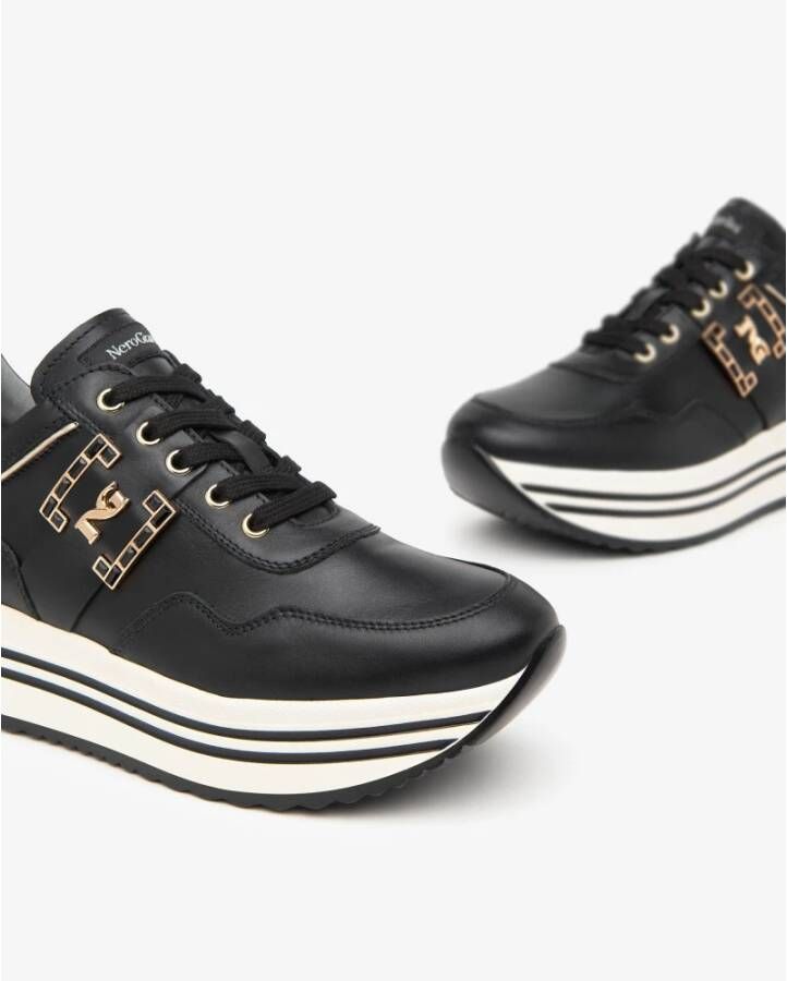 Nerogiardini Zwarte leren platform sneakers voor vrouwen Black Dames