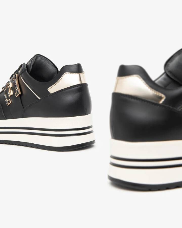 Nerogiardini Zwarte leren platform sneakers voor vrouwen Black Dames