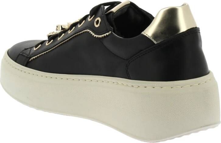 Nerogiardini Zwarte leren sneakers met gouden details Black Dames