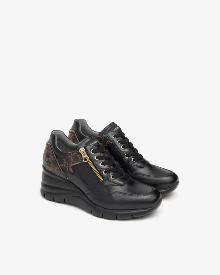 Nerogiardini Zwarte leren sneakers met rits Black Dames