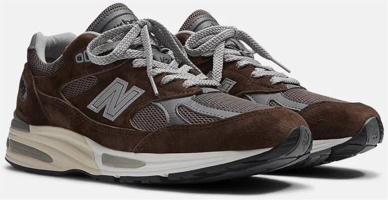 New Balance Bruine Leren Sneakers 991V2 Stijl Brown Heren