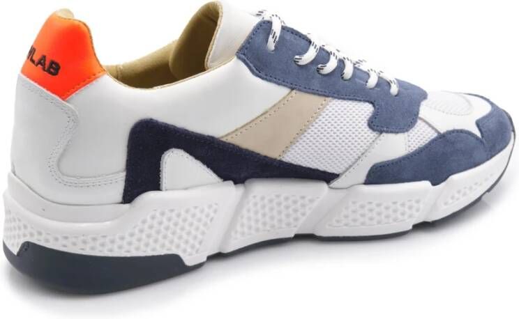 Newlab Wit Blauw Leren en Suède Sneaker Multicolor Heren