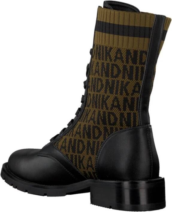 NIK & NIK Groene Jacquard Veterschoenen Black Dames