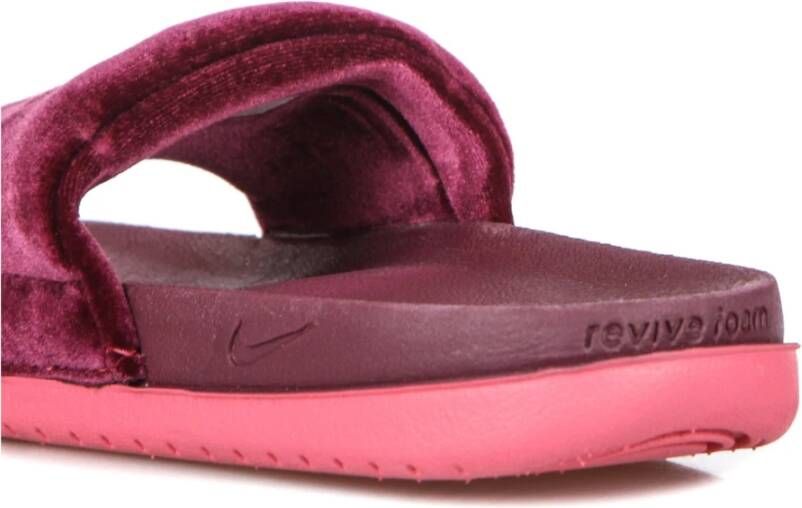 Nike Fluwelen Band Slippers Donkerroze Pink Dames