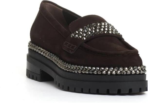 Ninalilou Ebony Suède Loafer met Strass Brown Dames