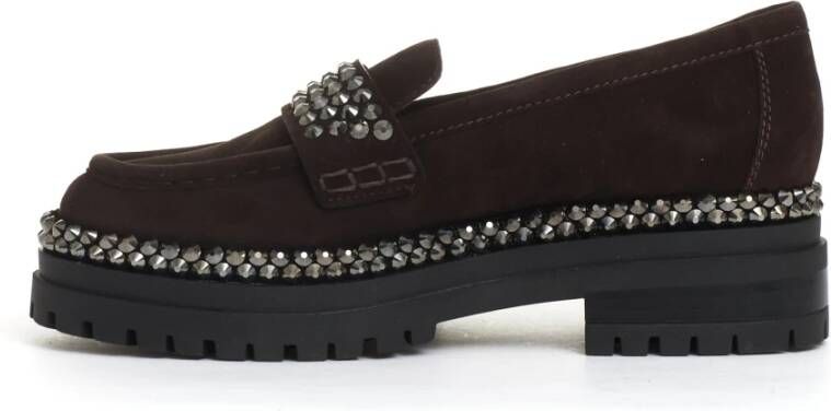 Ninalilou Ebony Suède Loafer met Strass Brown Dames