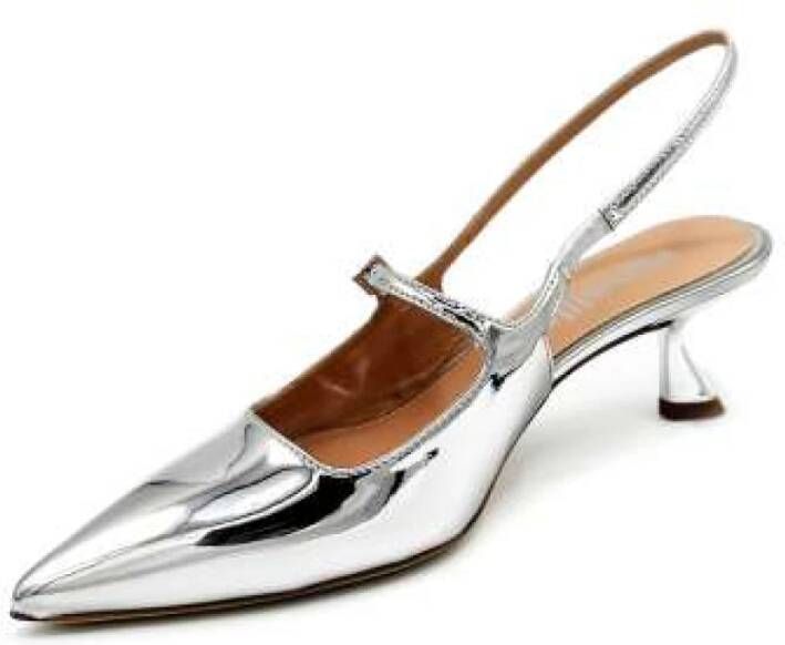 Ninalilou Zilveren Spiegel Leren Slingback Hakken Gray Dames