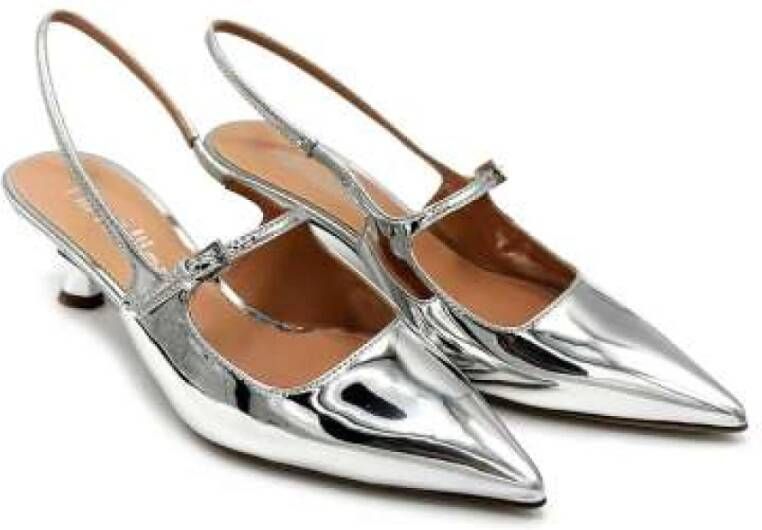 Ninalilou Zilveren Spiegel Leren Slingback Hakken Gray Dames