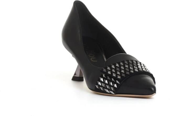 Ninalilou Zwarte leren pump met strass-patronen Black Dames